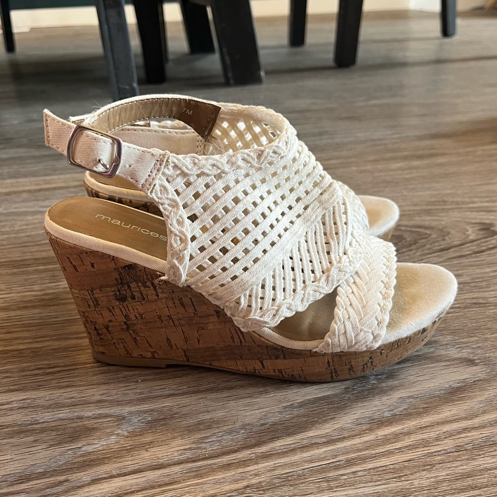 Maurices Cream Wedge Sandals